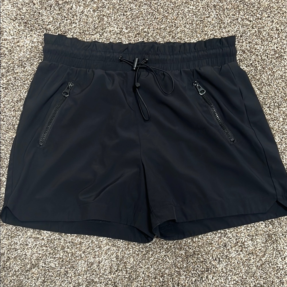 Black Drawstring Shorts with Zipper Pockets